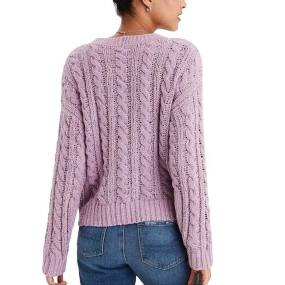 AEO Impossibly Soft Lilac Purple Cable Knit Sweater Large Crew Neck Pullover - Picture 2 of 10